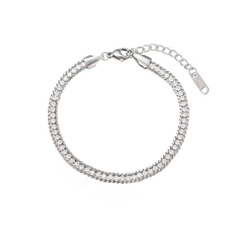 Stainless Steel Charm Bracelet, 304 Stainless Steel, with 3cm extender chain, fashion jewelry & micro pave cubic zirconia & for woman, original color Approx 16.5 cm 