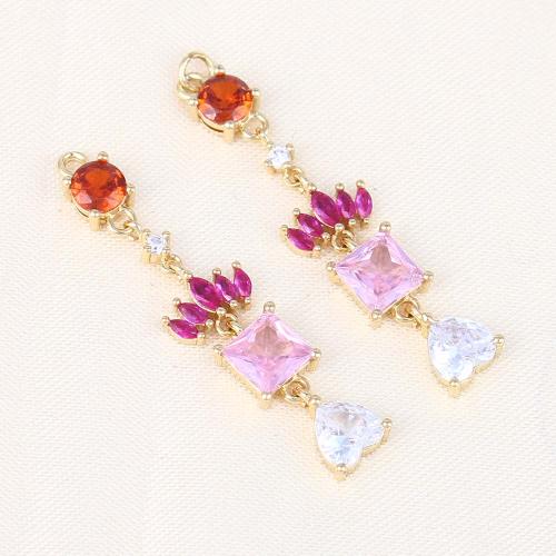 Cubic Zircon Brass Earring, gold color plated, micro pave cubic zirconia, mixed colors 