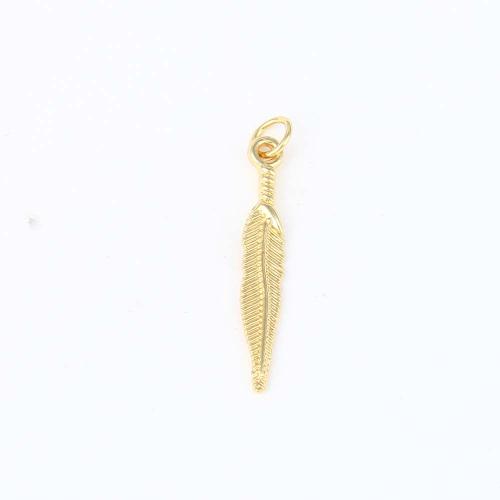 Brass Jewelry Pendants, Feather, gold color plated, DIY 