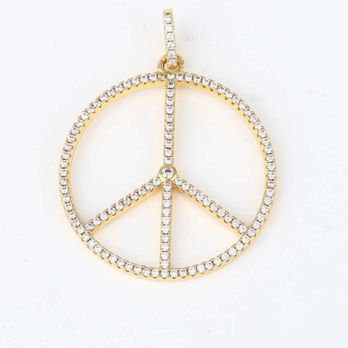 Cubic Zirconia Micro Pave Brass Pendant, Peace Logo, gold color plated, DIY & micro pave cubic zirconia 