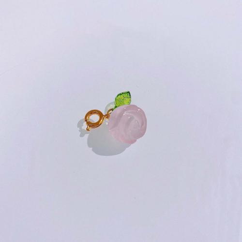 Natural Quartz Pendants, Rose Quartz, with Brass, Flower, DIY, pink, 10mm 