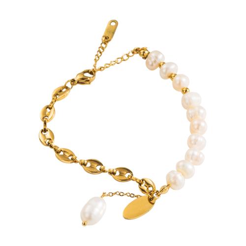 Titan Edelstahl Armband / Armreif, Titanstahl, mit Kunststoff Perlen, Modeschmuck & verschiedene Stile für Wahl & für Frau, Goldfarbe, verkauft von PC