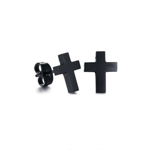 Edelstahl Stud Ohrring, 304 Edelstahl, Kreuz, plattiert, unisex, schwarz, 11x8.5mm, verkauft von PC