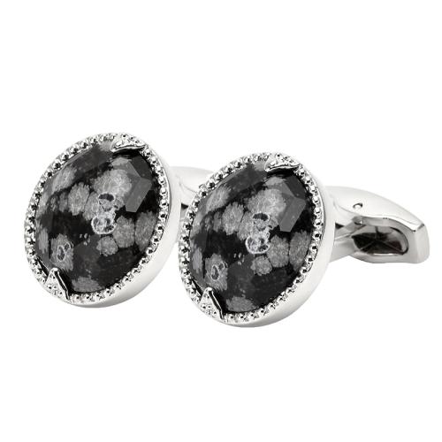 Brass Cufflinks, with Snowflake Obsidian, hand polished, for man 20mm 