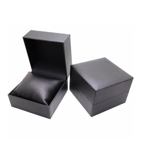 Leather Watch Box, Leatherette Paper, with Plastic & PU Leather, portable & dustproof, black 