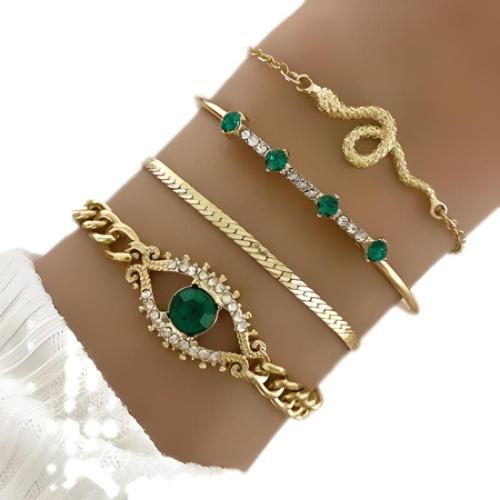 alliage de zinc Set de bracelet, Placage, styles différents pour le choix & pour femme & avec strass Environ 6-8 pouce, Vendu par fixé[