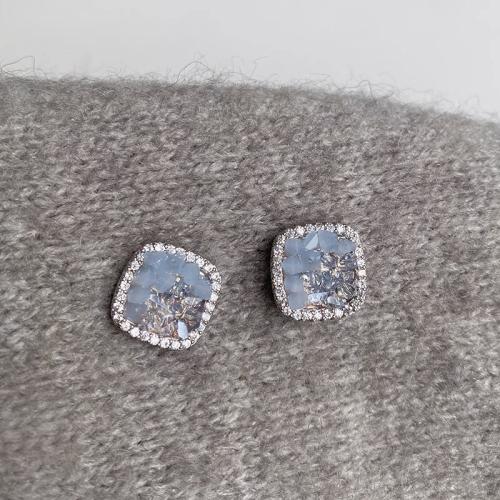 Crystal Jewelry Earring, Zinc Alloy, with Crystal, Square, fashion jewelry & for woman, blue, 20mm 