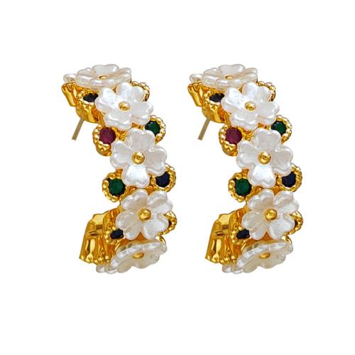 Cubic Zirconia Micro Pave Brass Earring, with Resin, fashion jewelry & micro pave cubic zirconia & for woman, golden 
