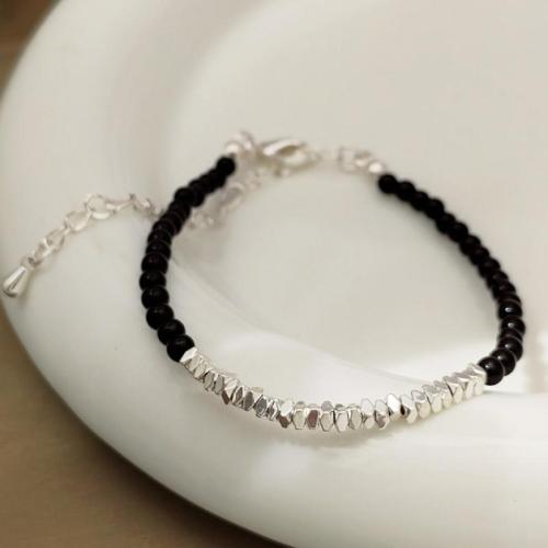 Glass Jewelry Beads Bracelets, Brass, with Glass, with 6.5cm extender chain, fashion jewelry & for woman, black Approx 16 cm 
