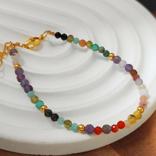 Gemstone Bracelets, Brass, with Natural Stone, with 5cm extender chain, fashion jewelry & for woman, multi-colored Approx 16 cm 