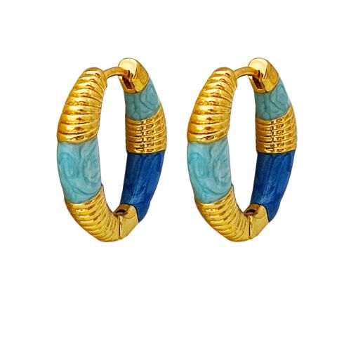 Brass Huggie Anneau d'oreille, laiton, bijoux de mode & pour femme & émail, bleu Vendu par paire[