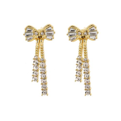 Zinc Alloy Rhinestone Drop Earring, Bowknot, fashion jewelry & for woman & with rhinestone, golden 