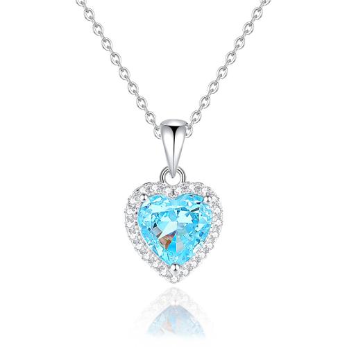 Cubic Zirconia Micro Pave Sterling Silver Necklace, 925 Sterling Silver, with 5cm extender chain, fashion jewelry & micro pave cubic zirconia & for woman Approx 40 cm 