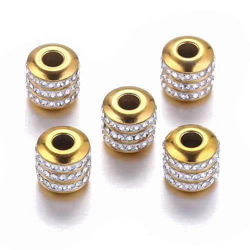 Stainless Steel Beads, 304 Stainless Steel, DIY & with rhinestone, golden [