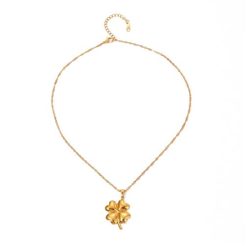 Stainless Steel Jewelry Necklace, 304 Stainless Steel, with 5cm extender chain, Four Leaf Clover, 18K gold plated, fashion jewelry & for woman, golden, 34.7mm Approx 45 cm 