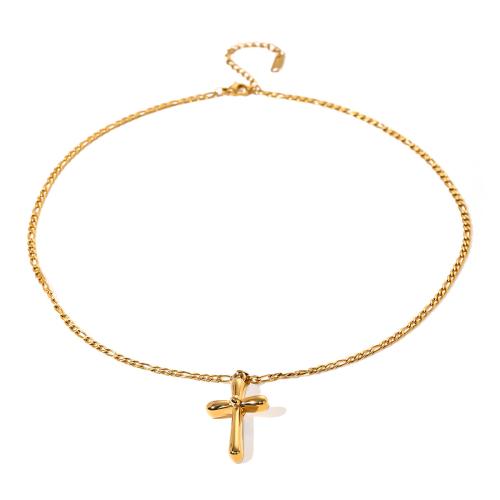 Stainless Steel Jewelry Necklace, 304 Stainless Steel, with 5cm extender chain, Cross, 18K gold plated, fashion jewelry & for woman, golden, 34.4mm Approx 50 cm 