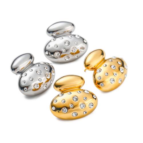 Stainless Steel Rhinestone Stud Earring, 304 Stainless Steel, Vacuum Ion Plating, fashion jewelry & for woman & with rhinestone 22.1mm 