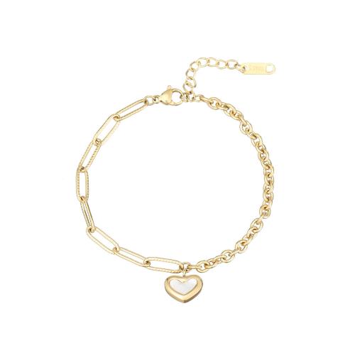 Stainless Steel Charm Bracelet, 304 Stainless Steel, with 3cm extender chain, Heart, Vacuum Ion Plating, fashion jewelry & for woman Approx 16.5 cm 