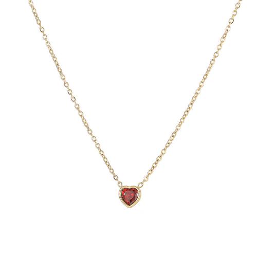 Zirkonia Edelstahl Halskette, 304 Edelstahl, mit kubischer Zirkonia, Herz, Vakuum-Ionen-Beschichtung, Modeschmuck & für Frau, keine, Länge:ca. 45 cm, verkauft von PC