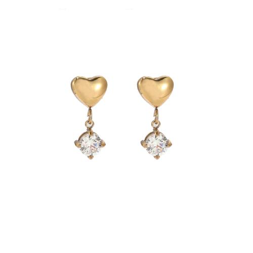 Stainless Steel Stud Earring, 304 Stainless Steel, with Cubic Zirconia, Heart, Vacuum Ion Plating, fashion jewelry & for woman 17mm 