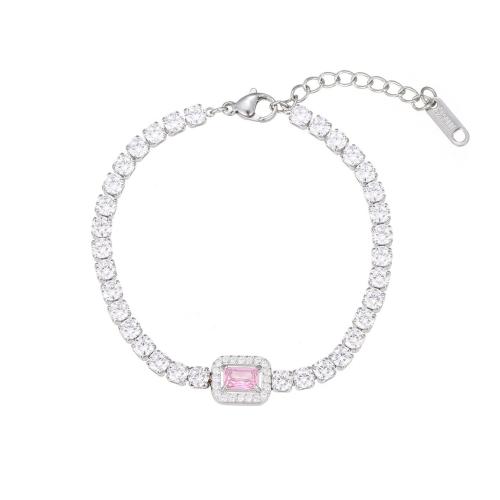 Stainless Steel Charm Bracelet, 304 Stainless Steel, with 3cm extender chain, fashion jewelry & micro pave cubic zirconia & for woman Approx 16.5 cm 