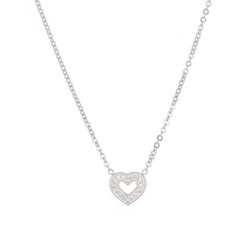 Cubic Zirconia Stainless Steel Necklace, 304 Stainless Steel, with 5cm extender chain, Heart, Vacuum Ion Plating, fashion jewelry & micro pave cubic zirconia & for woman 9mm cm 