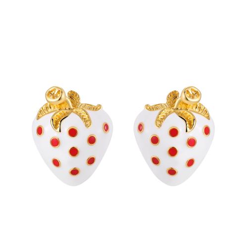 Brass Stud Earring, Strawberry, plated, fashion jewelry & for woman & enamel 