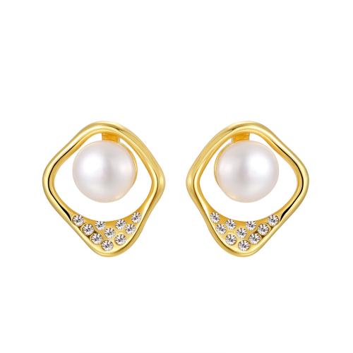Befestiger Zirkonia Messing Ohrring, mit Perlen, plattiert, Modeschmuck & Micro pave Zirkonia & für Frau, keine, 16x18mm, verkauft von Paar