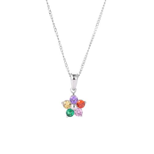 Cubic Zirconia Stainless Steel Necklace, 304 Stainless Steel, with 5cm extender chain, Flower, Vacuum Ion Plating, fashion jewelry & micro pave cubic zirconia & for woman cm 