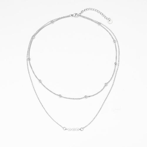 Stainless Steel Jewelry Necklace, 304 Stainless Steel, with Plastic Pearl, with 5cm extender chain, Vacuum Ion Plating, Double Layer & fashion jewelry & for woman cm, 42 cm 