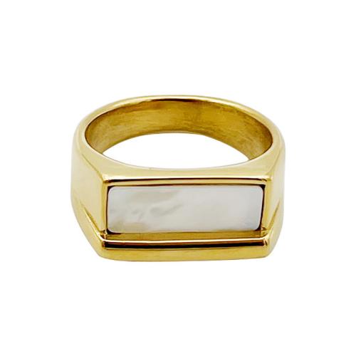 Stainless Steel Finger Ring, 304 Stainless Steel, with White Shell, Vacuum Ion Plating, fashion jewelry & for woman, white 