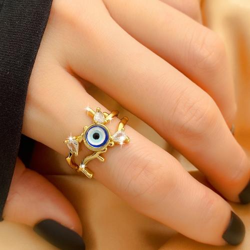 Evil Eye Jewelry Finger Ring, Brass, with Cubic Zirconia, gold color plated, fashion jewelry & Unisex & enamel, mixed colors, inner mm 
