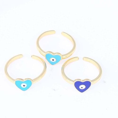 Evil Eye Jewelry Finger Ring, Brass, Heart, gold color plated & for woman & enamel 