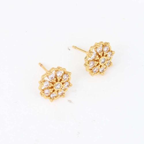 Cubic Zirconia Micro Pave Brass Earring, Flower, gold color plated, micro pave cubic zirconia & for woman 