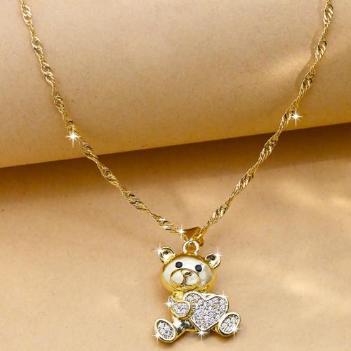 Cubic Zircon Micro Pave Brass Necklace, Bear, gold color plated, fashion jewelry & Unisex & micro pave cubic zirconia Approx 44 cm 