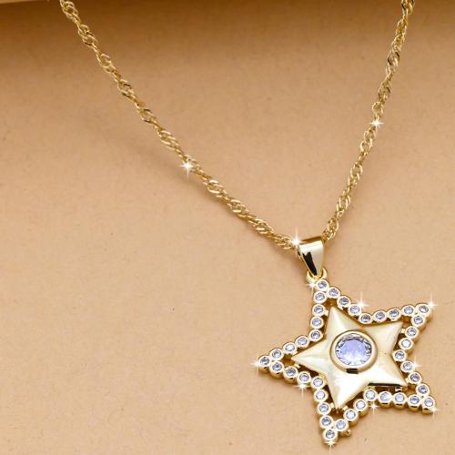 Cubic Zircon Micro Pave Brass Necklace, Star, gold color plated, fashion jewelry & Unisex & micro pave cubic zirconia Approx 44 cm 
