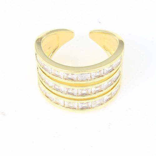 Zircon pavent l'anneau en laiton de doigt, Placage de couleur d'or, pavé de micro zircon & pour femme Vendu par PC
