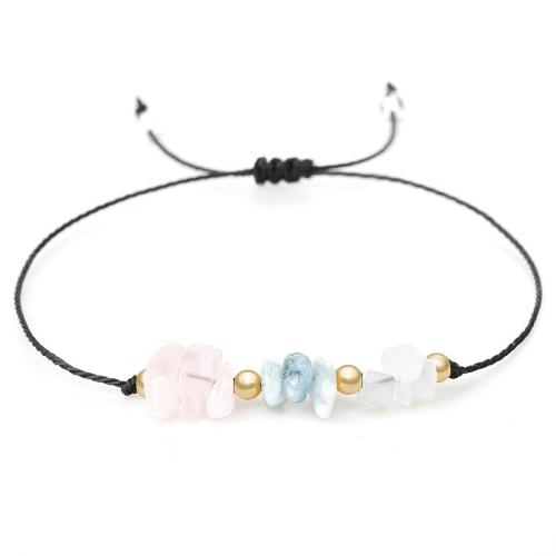 Gemstone Bracelets, Rose Quartz, with Cotton Thread & Aquamarine, handmade, fashion jewelry & Unisex Approx 26 cm 