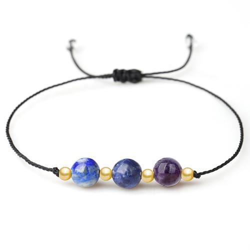 Gemstone Bracelets, Lapis Lazuli, with Cotton Thread & Sodalite & Brass, handmade, fashion jewelry & Unisex Approx 26 cm 