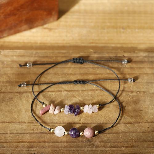 Gemstone Bracelets, Amethyst, with Cotton Thread & Rhodochrosite, handmade, fashion jewelry & Unisex Approx 26 cm 