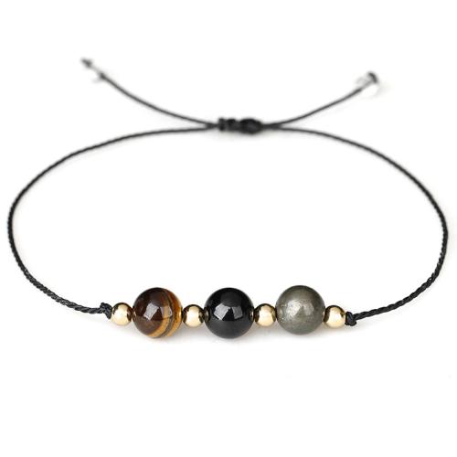 Gemstone Bracelets, Ores, with Cotton Thread & Tiger Eye, handmade, fashion jewelry & Unisex Approx 26 cm 
