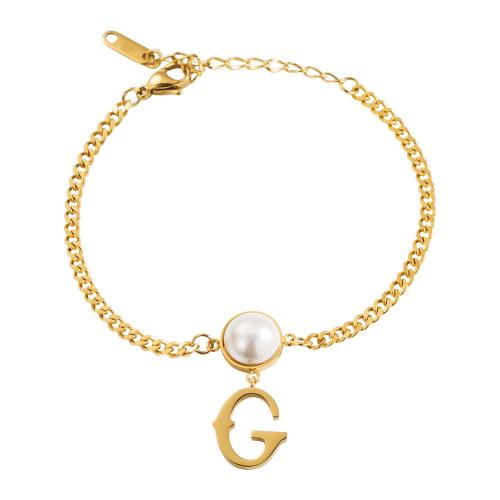 Titan Edelstahl Armband / Armreif, Titanstahl, mit Kunststoff Perlen, Modeschmuck & verschiedene Stile für Wahl & für Frau, Goldfarbe, verkauft von PC