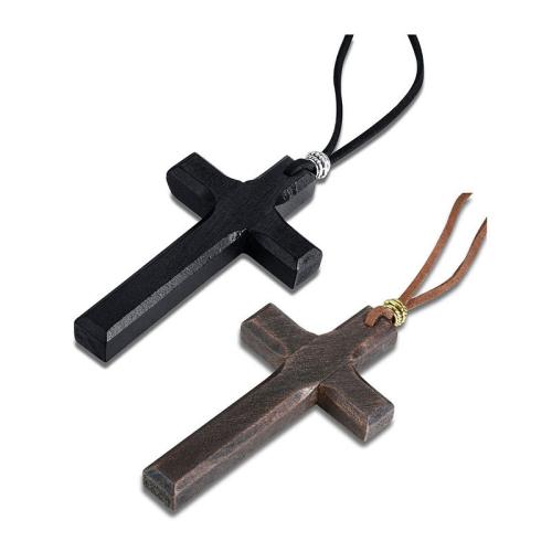 Wood Necklace, with leather cord & 304 Stainless Steel, Cross, Unisex 