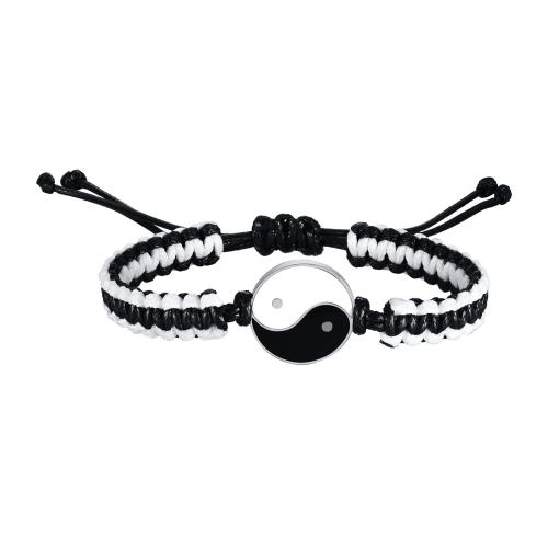 Fashion Create Wax Cord Bracelets, 304 Stainless Steel, with Wax Cord & enamel, plated, Unisex, black 