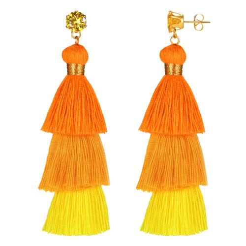 Fashion Tassel Earring, 304 Stainless Steel, with Cotton Thread, plated, micro pave cubic zirconia & for woman 