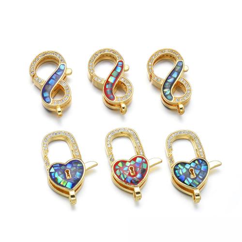 Brass Lobster Claw Clasp, with Abalone Shell, plated, DIY & micro pave cubic zirconia & enamel 