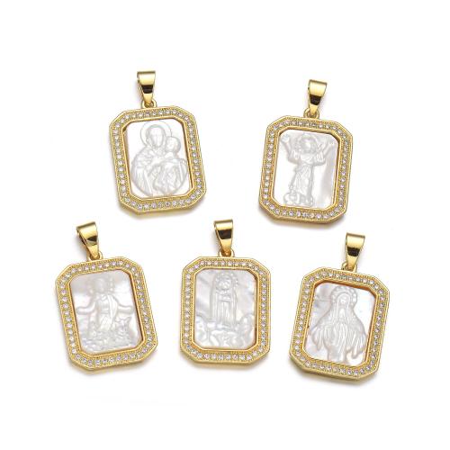 Cubic Zirconia Micro Pave Brass Pendant, with Shell, plated, DIY & micro pave cubic zirconia, golden 