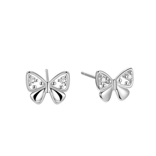 Cubic Zirconia Micro Pave Sterling Silver Earring, 925 Sterling Silver, Butterfly, plated, micro pave cubic zirconia & for woman 8mm [