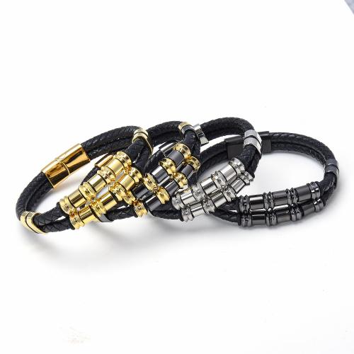 PU Leather Cord Bracelets, 304 Stainless Steel, with leather cord, plated, Unisex Approx 21 cm 