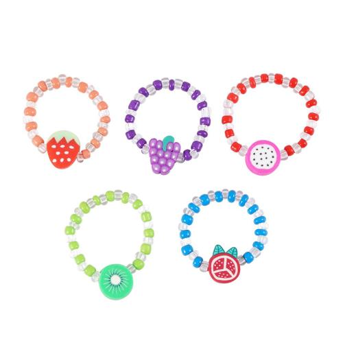 Ring paar, Seedbead, mit Polymer Ton & elastischer Faden, handgemacht, 4 Stück & für Frau, gemischte Farben, verkauft von setzen